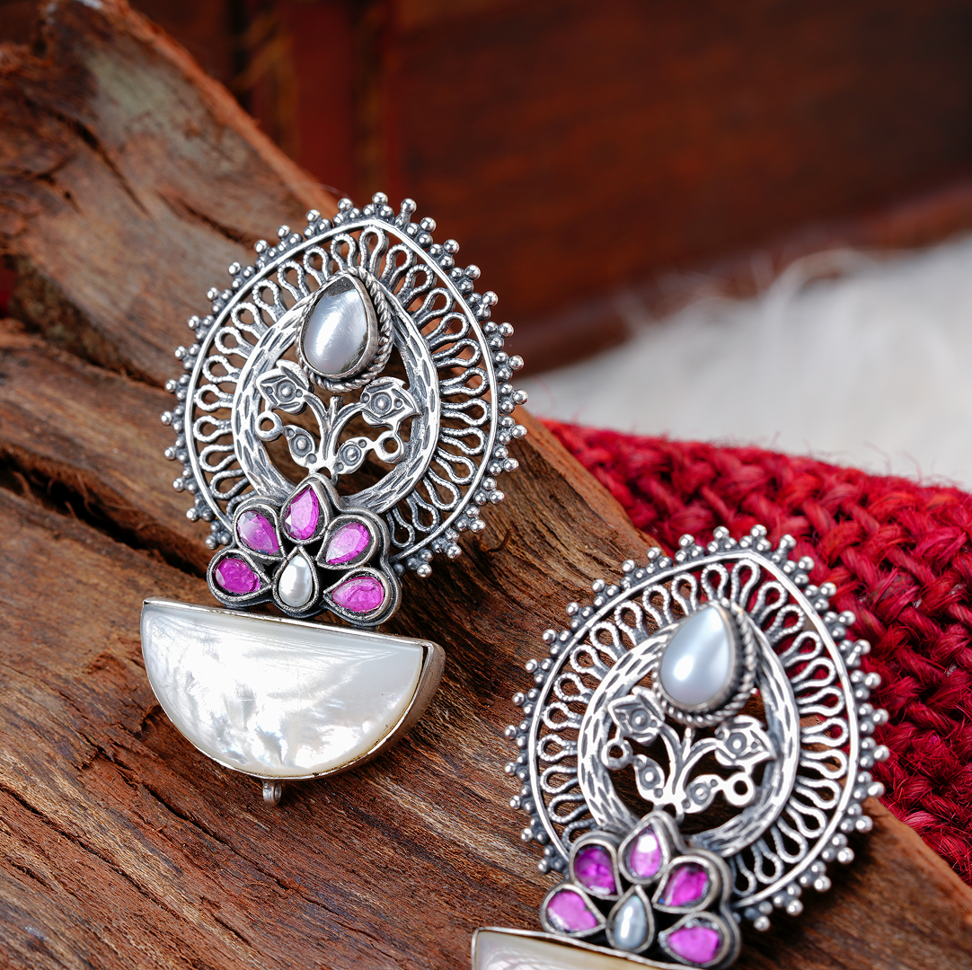 Moonlit Blossom Silver Earrings