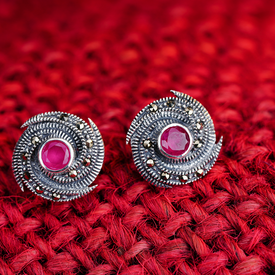Crimson Spiral Vintage Studs