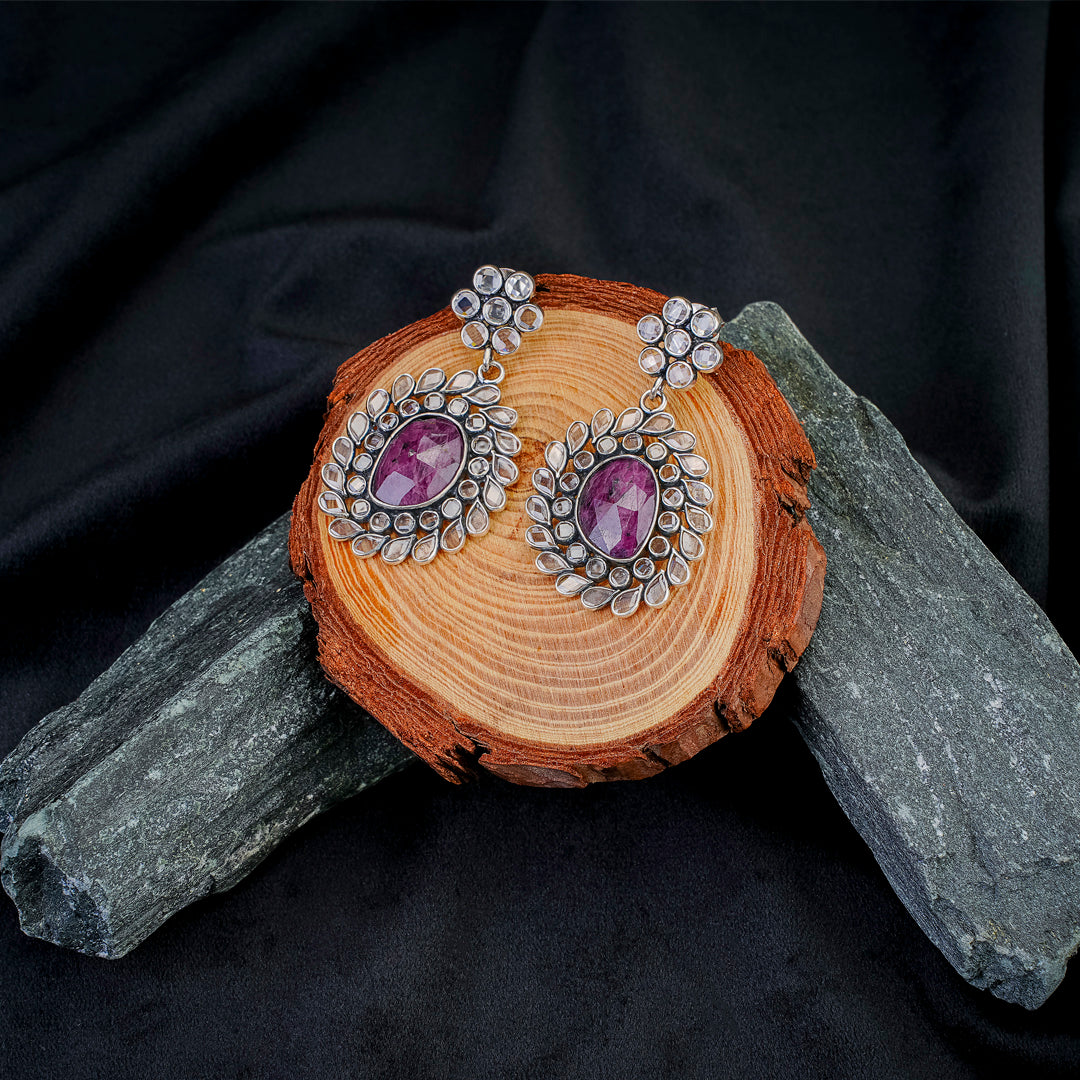 Royal Amethyst & Polki Statement Earrings