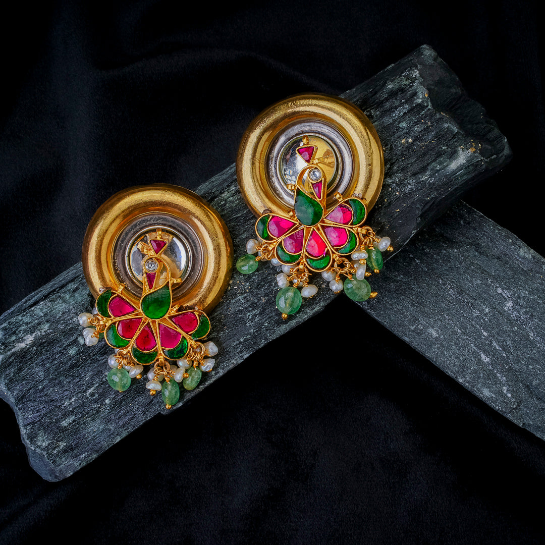 Peacock Radiance Kundan Earrings
