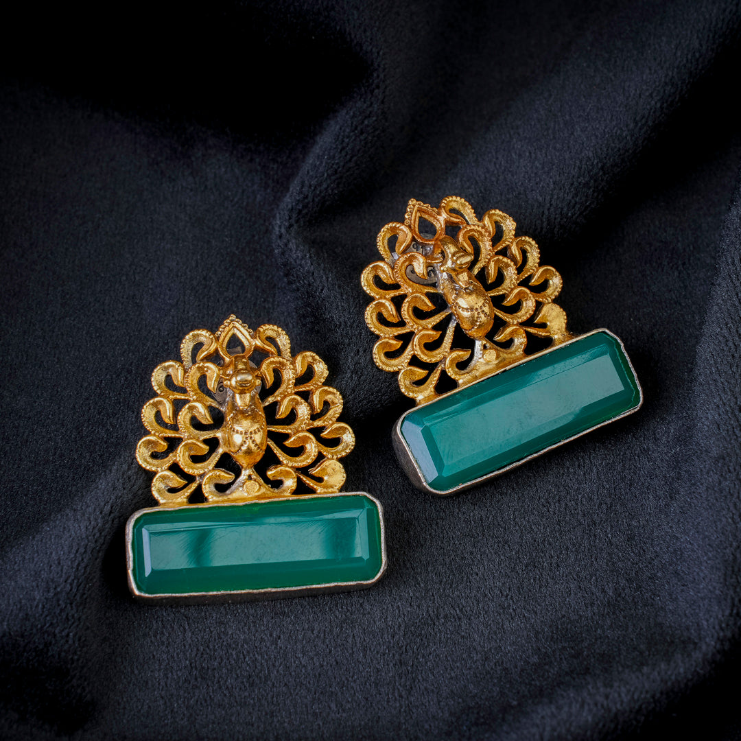 Peacock Elegance Emerald Studs