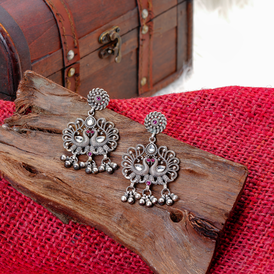 Peacock Majesty Silver Earrings