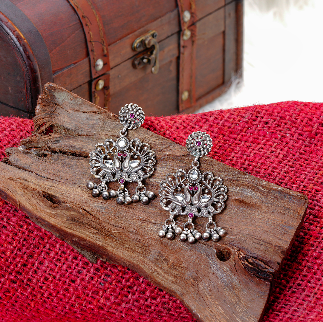 Peacock Majesty Silver Earrings