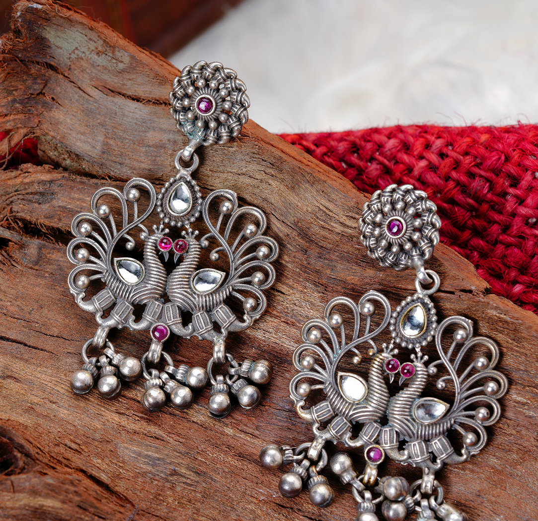 Peacock Majesty Silver Earrings
