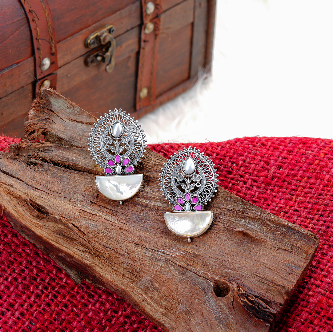 Moonlit Blossom Silver Earrings