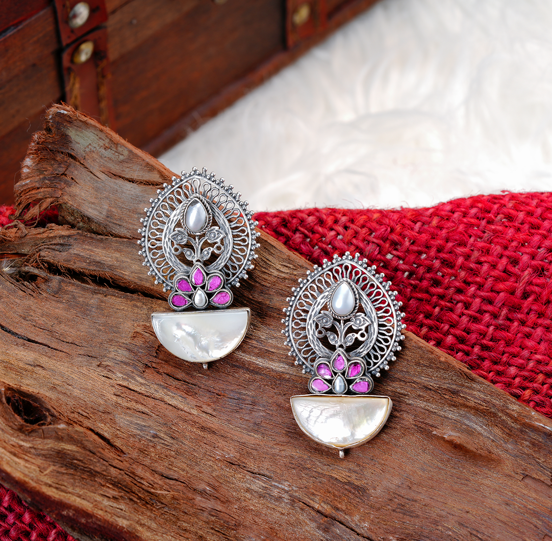 Moonlit Blossom Silver Earrings