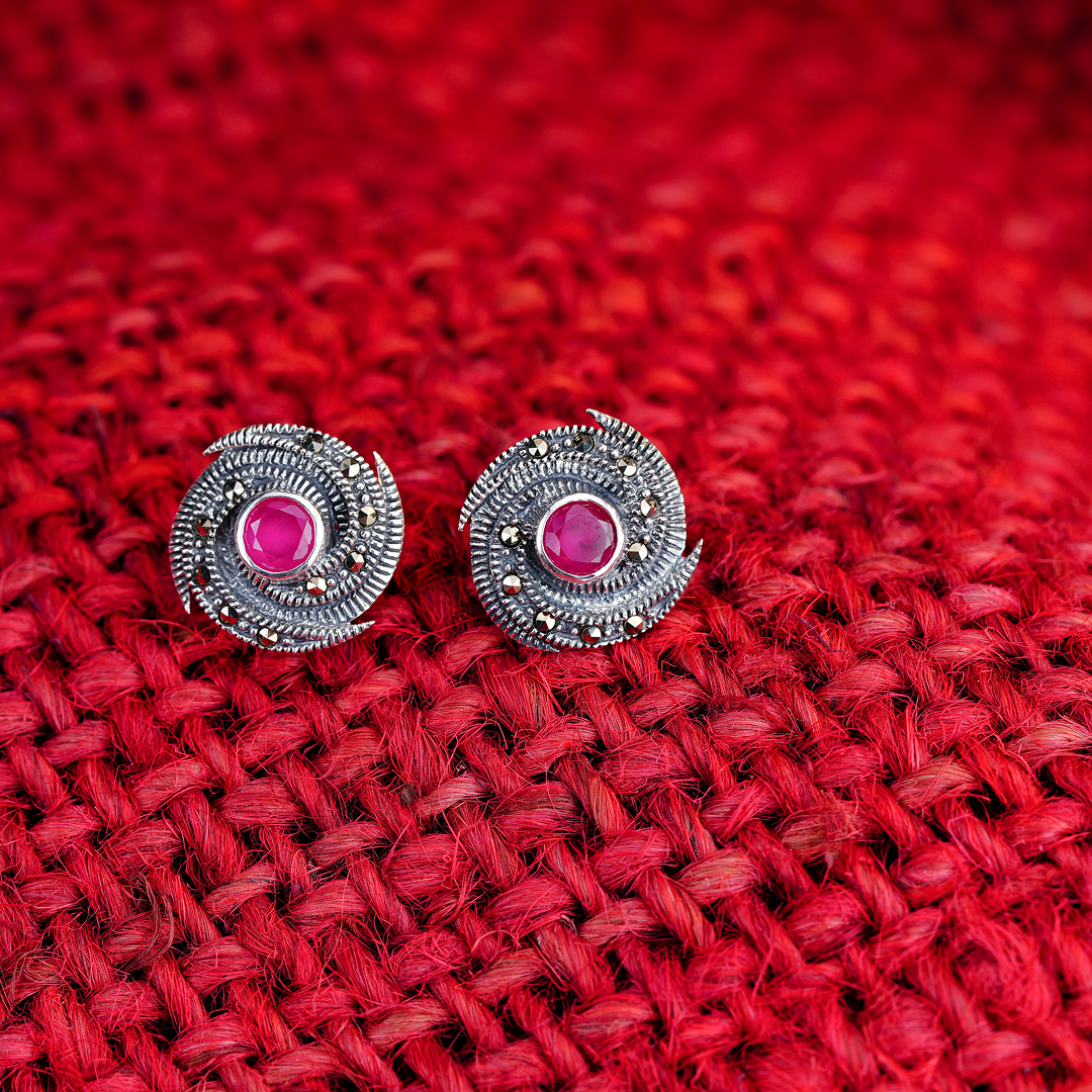 Crimson Spiral Vintage Studs
