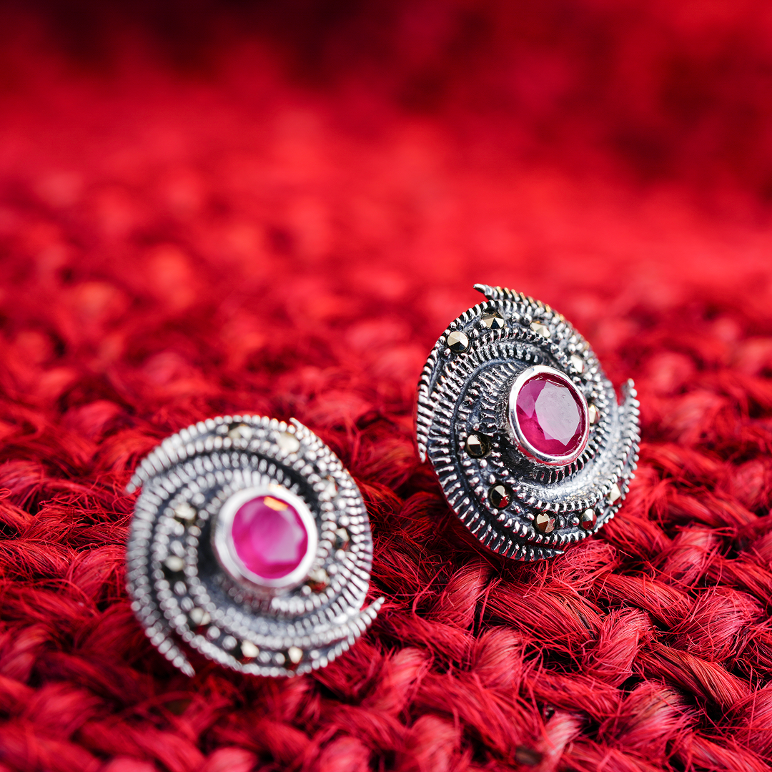 Crimson Spiral Vintage Studs