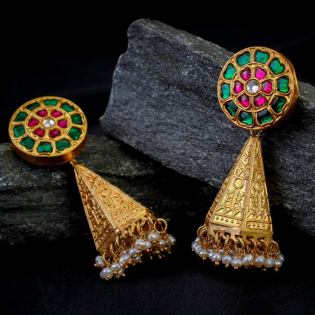 Meenakari Temple Drop Earrings