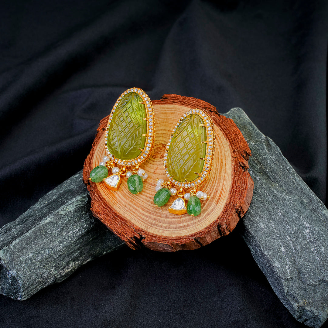 Regal Green Meenakari Stud Earrings