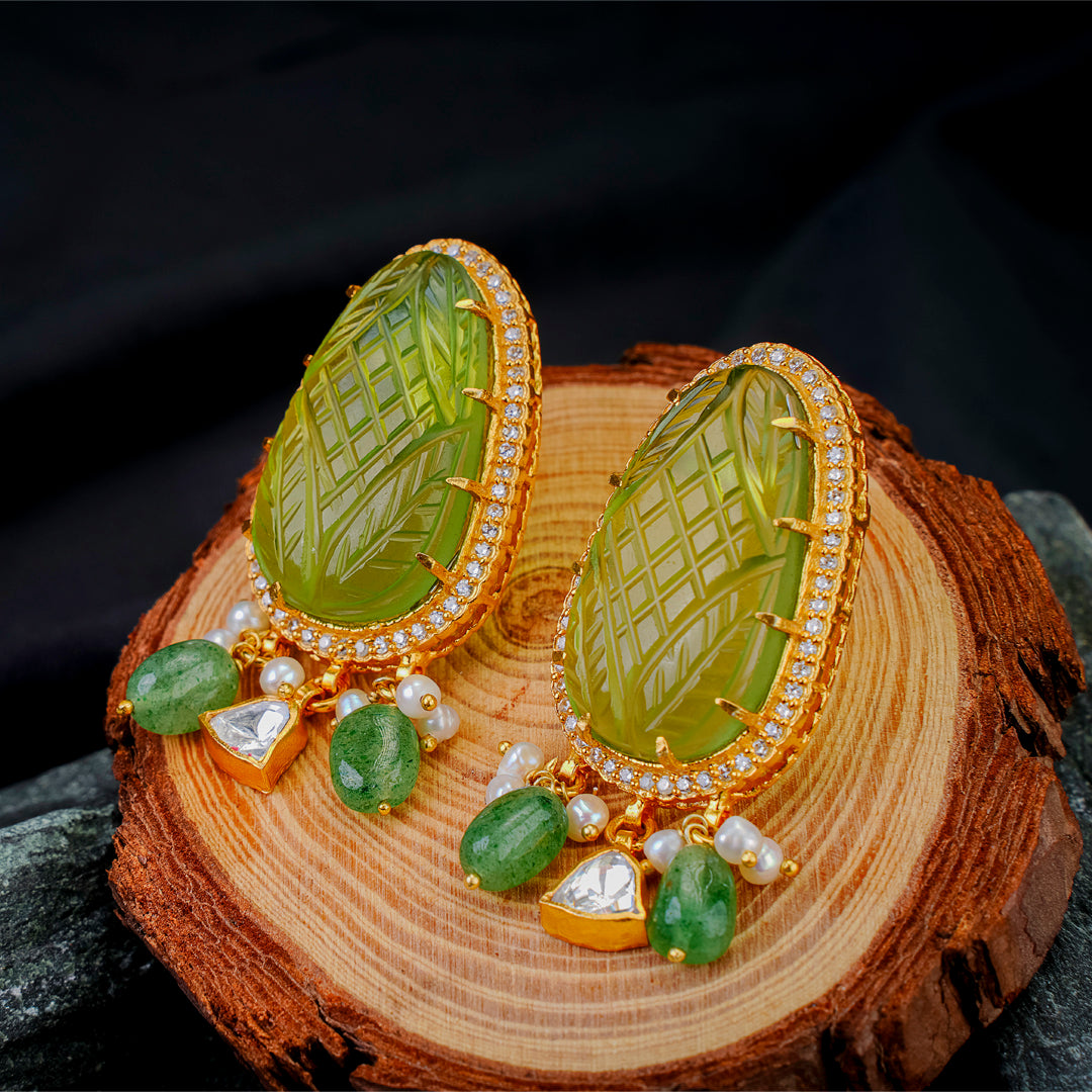 Regal Green Meenakari Stud Earrings