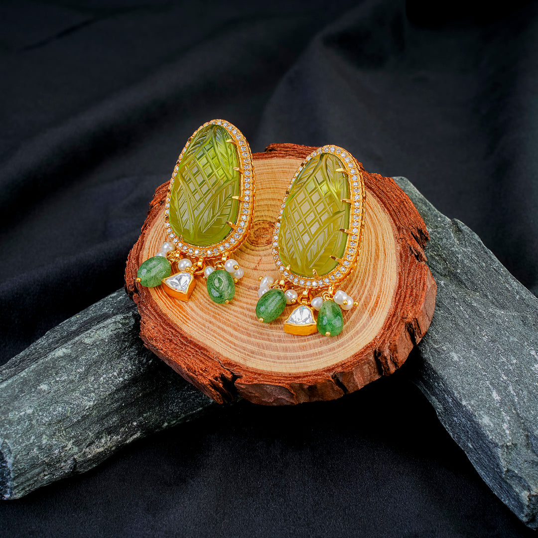 Regal Green Meenakari Stud Earrings