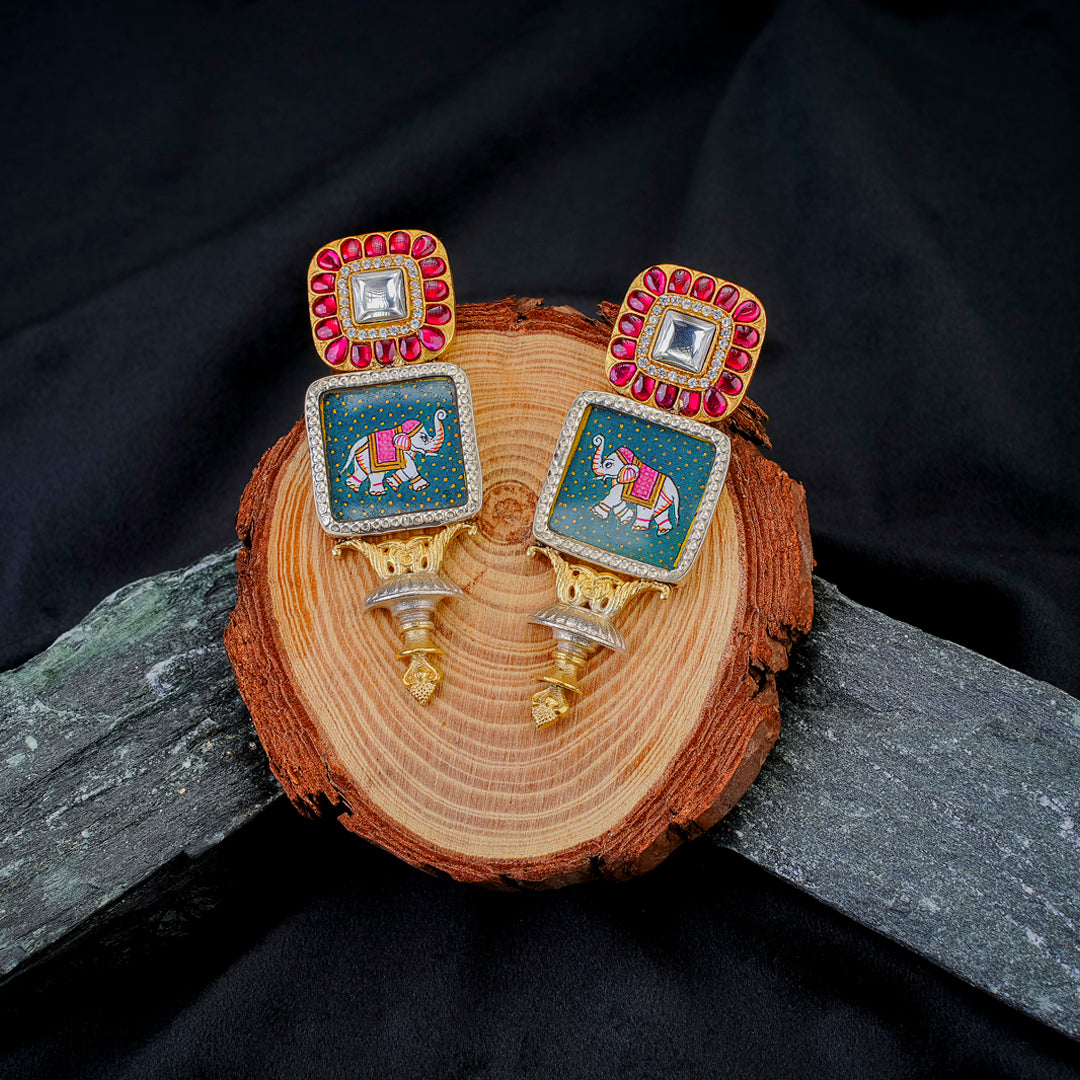Royal Elephant Meenakari Statement Earrings