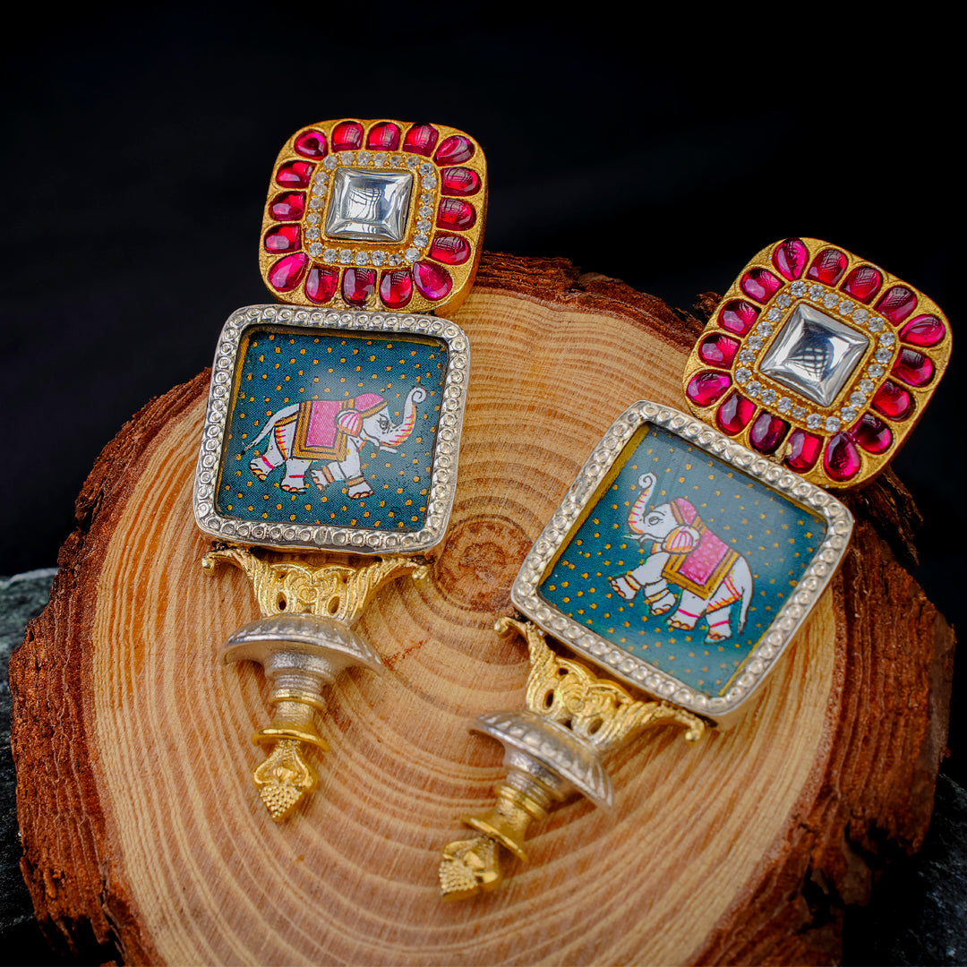 Royal Elephant Meenakari Statement Earrings