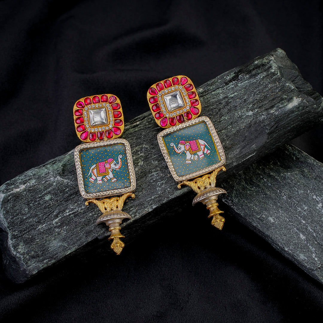 Royal Elephant Meenakari Statement Earrings