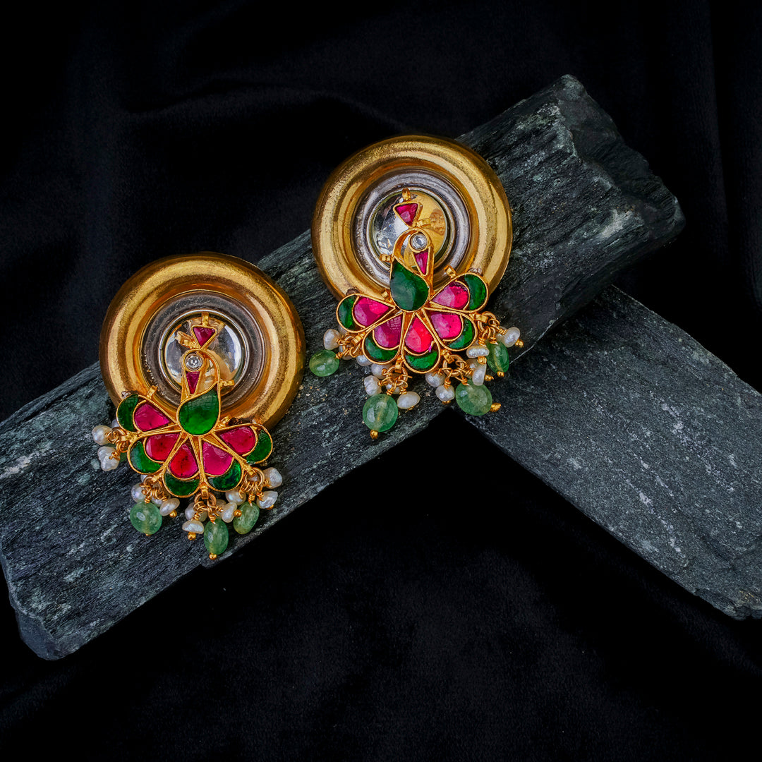 Peacock Radiance Kundan Earrings