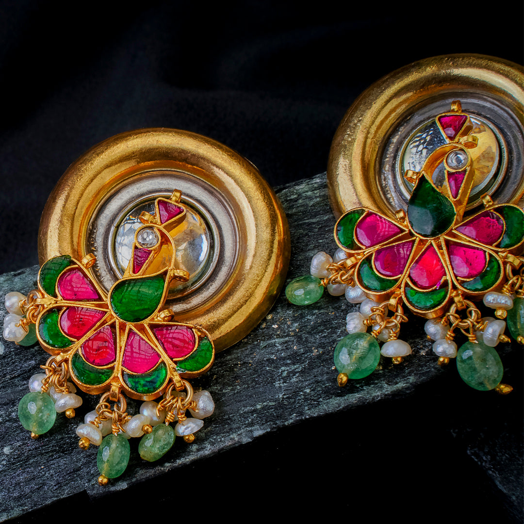 Peacock Radiance Kundan Earrings