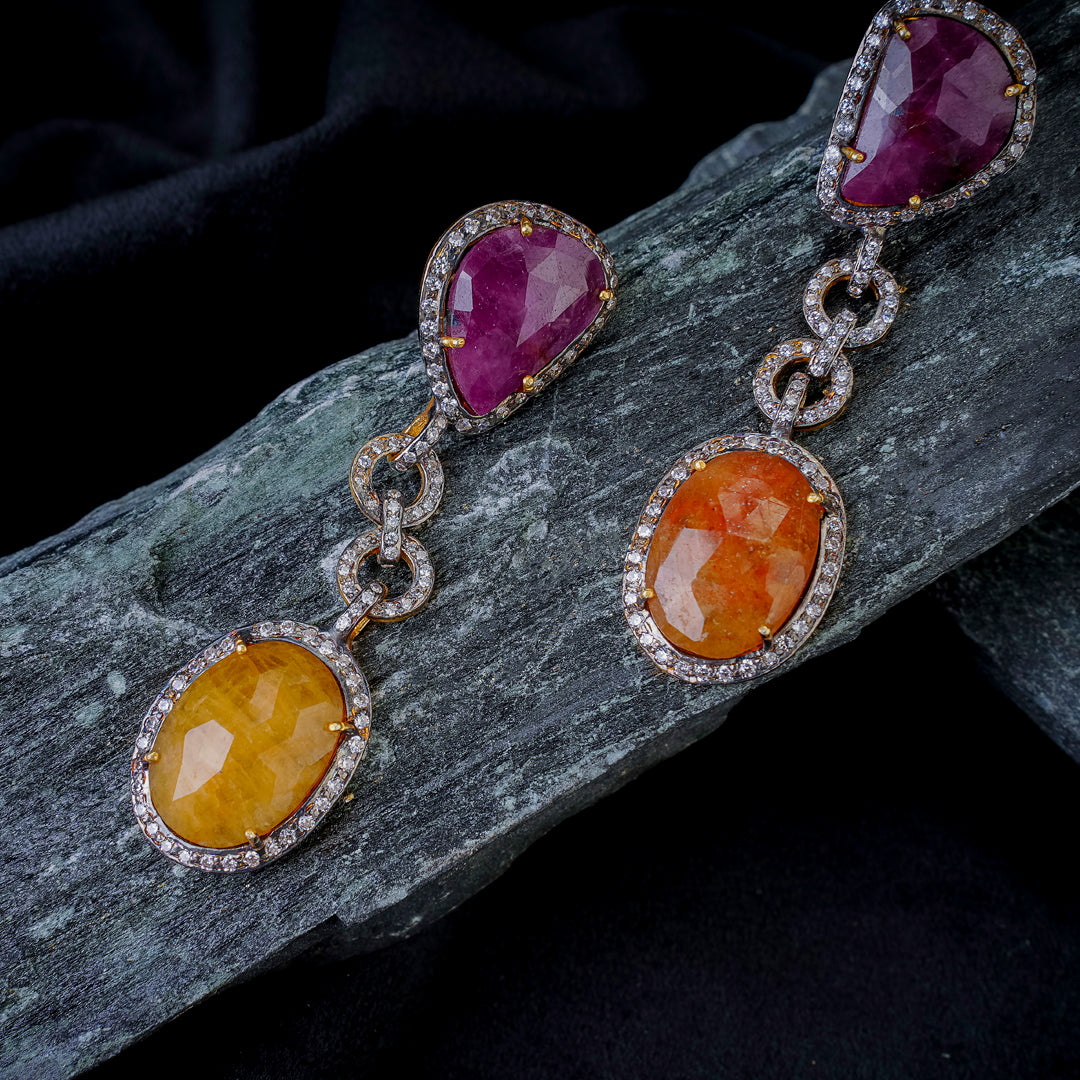 Royal Radiance Multi-Gem Dangle Earrings