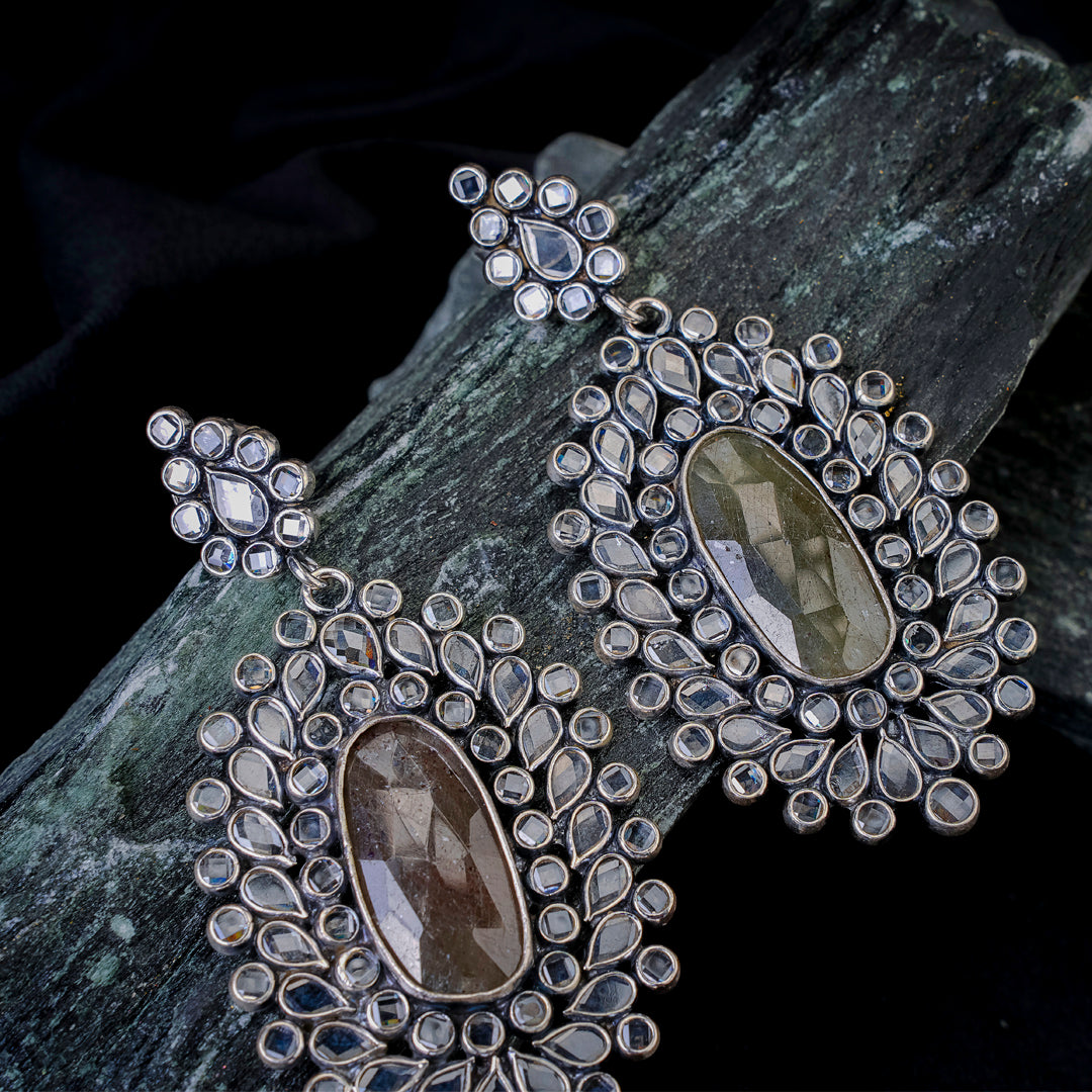 Antique Mirror Polki Drop Earrings