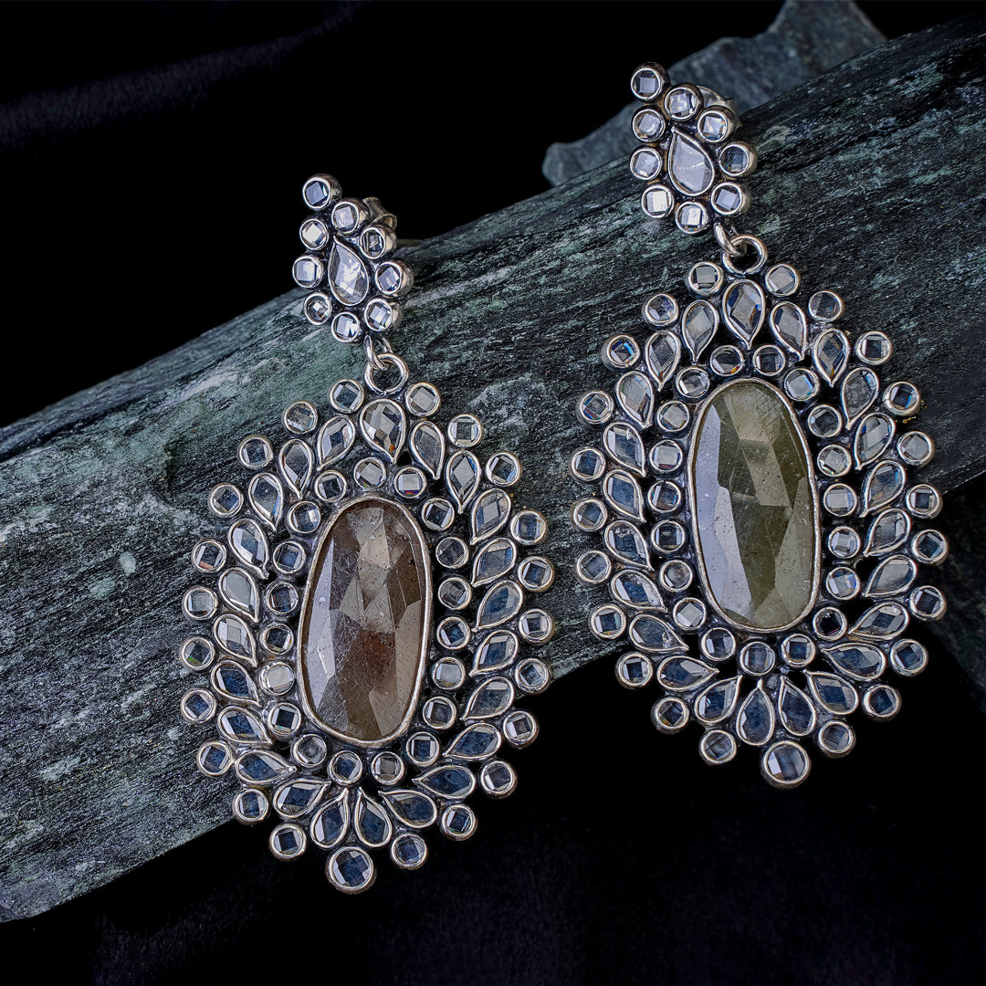 Antique Mirror Polki Drop Earrings