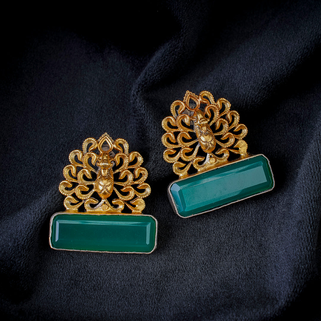 Peacock Elegance Emerald Studs