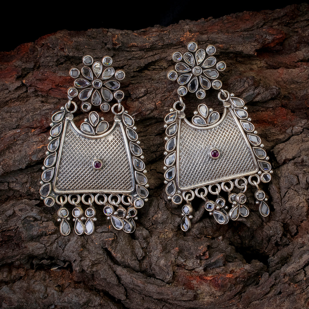 Antique Kundan Floral Chandbali Earrings
