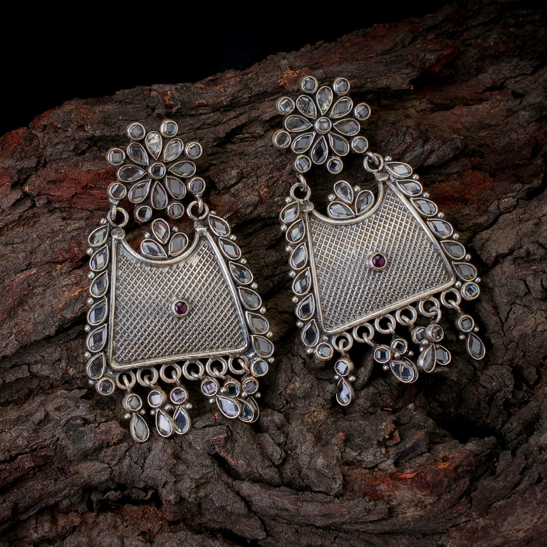 Antique Kundan Floral Chandbali Earrings