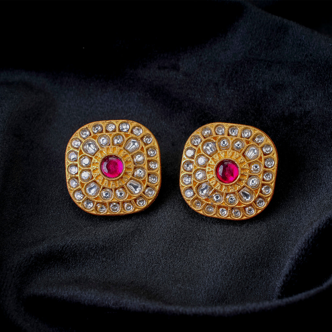 Pink Quartz Kundan Earrings