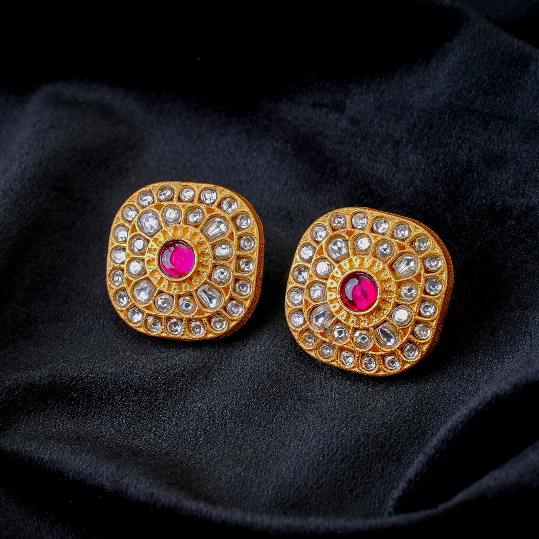 Pink Quartz Kundan Earrings
