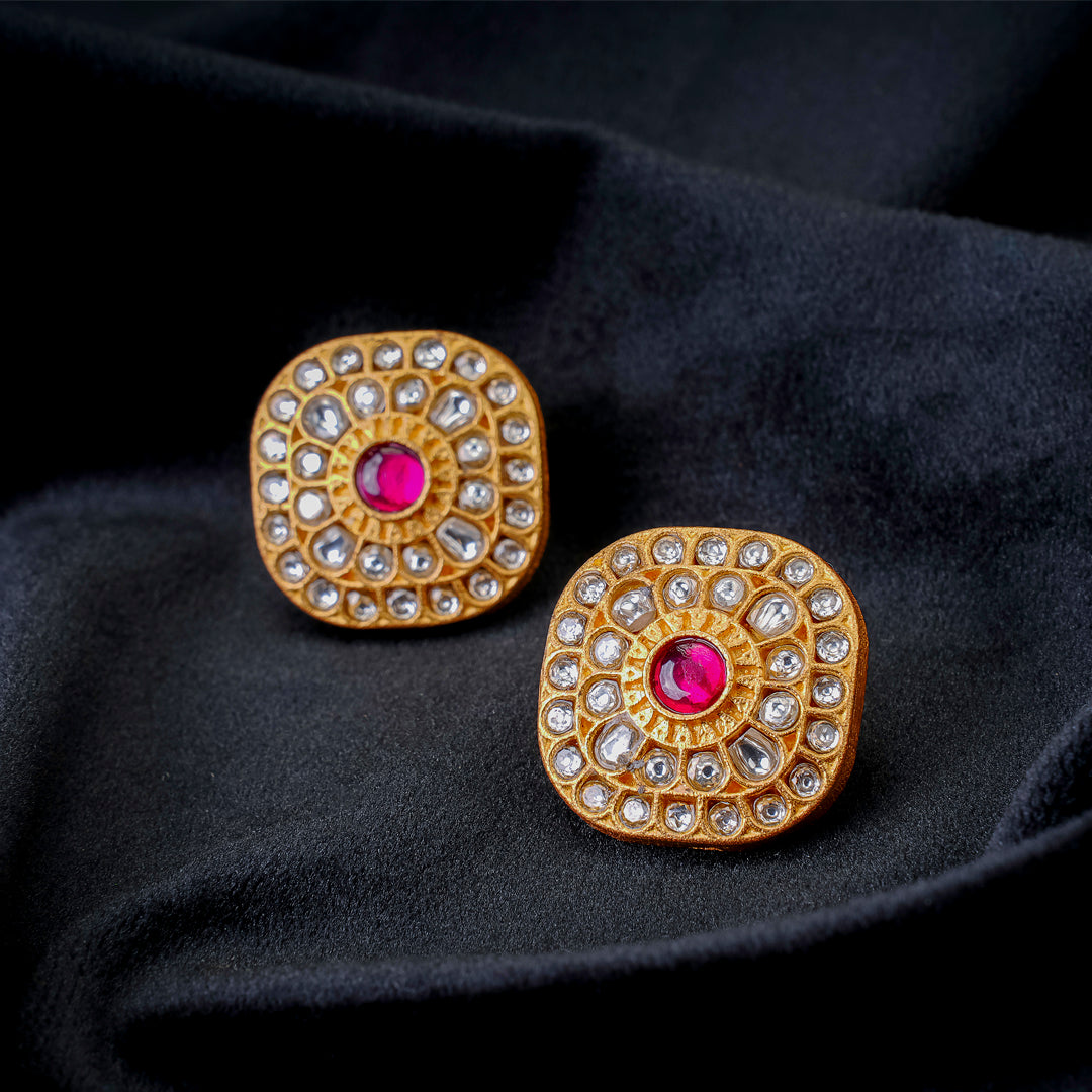 Pink Quartz Kundan Earrings