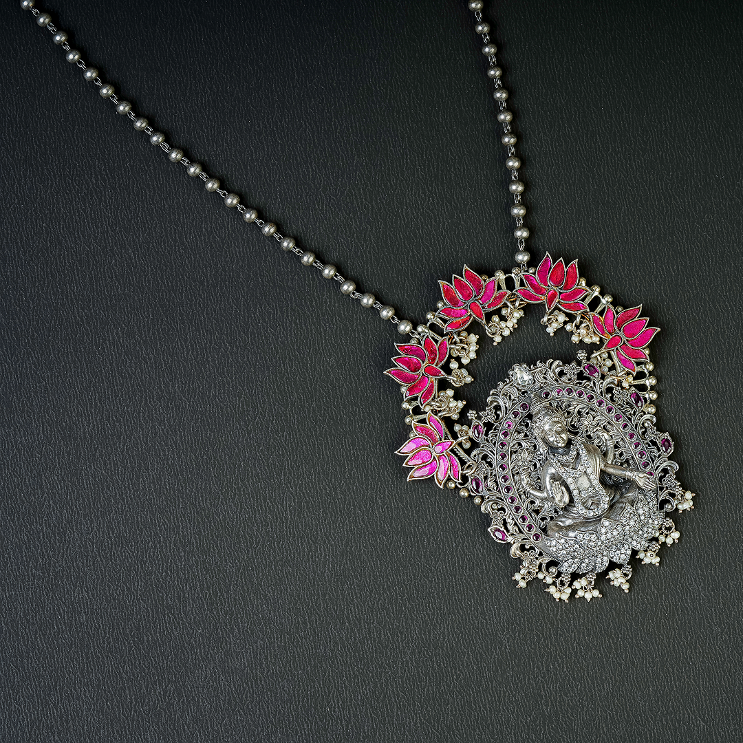 Divine Lakshmi Silver Pendant Necklace