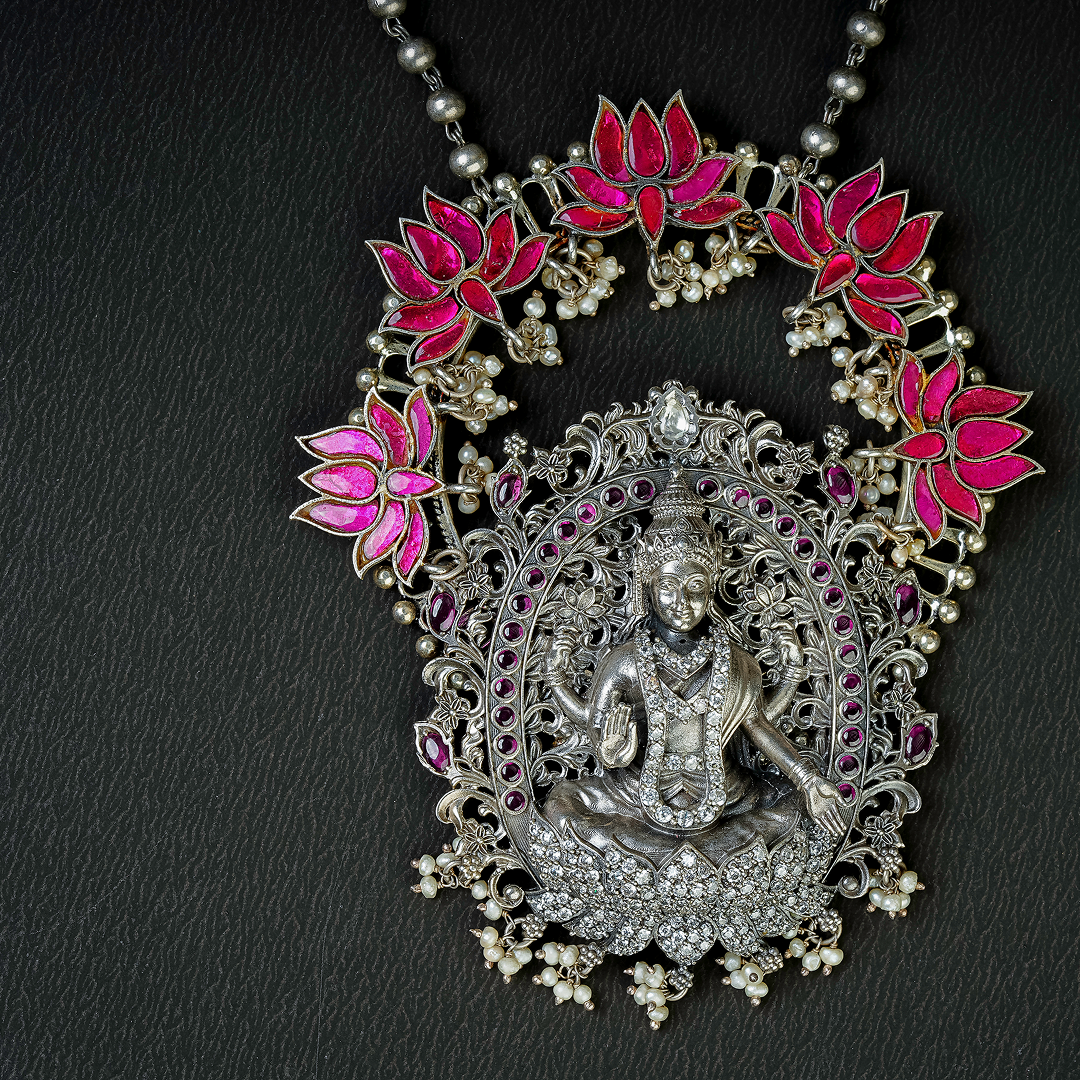 Divine Lakshmi Silver Pendant Necklace