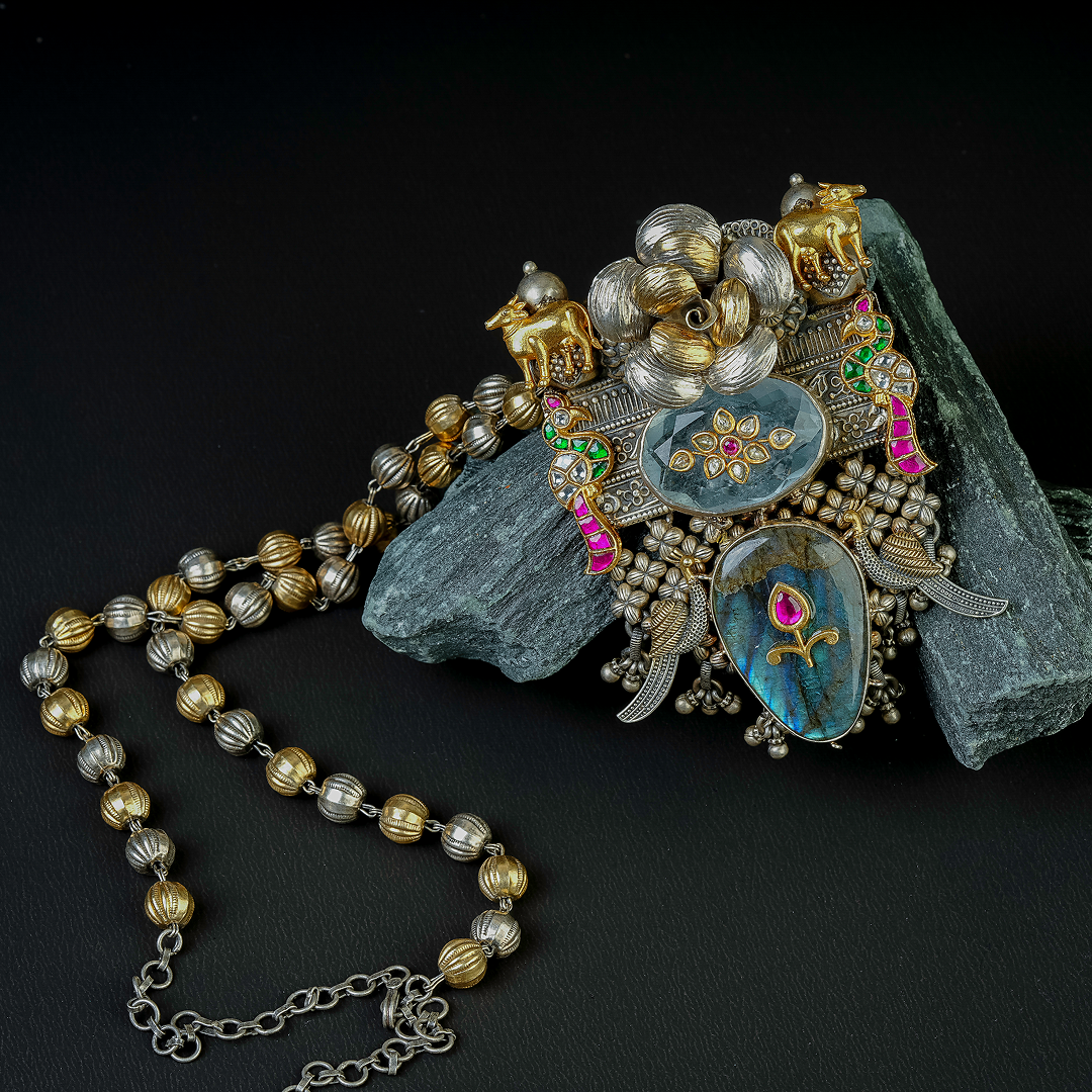 Ethnic Oxidized Silver Statement Necklace