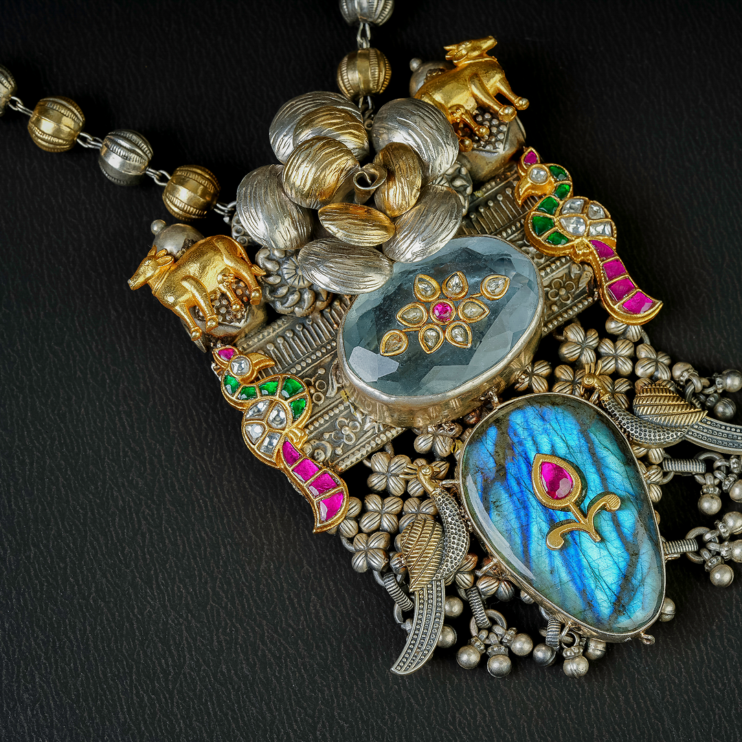 Ethnic Oxidized Silver Statement Necklace