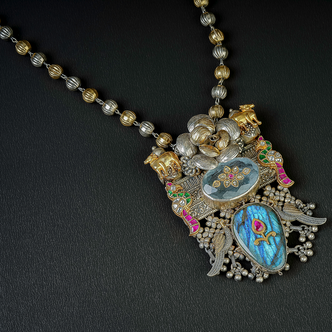 Ethnic Oxidized Silver Statement Necklace