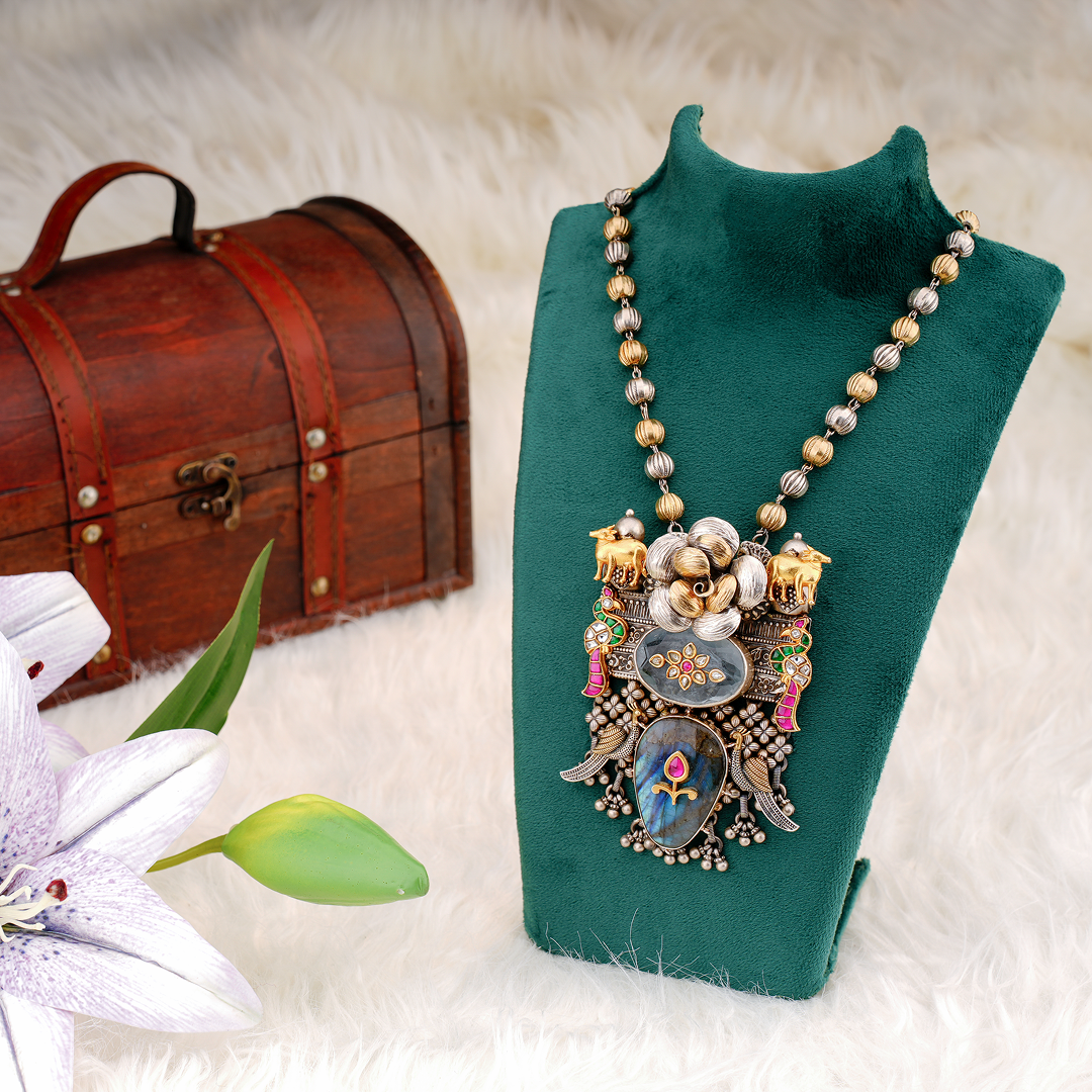 Ethnic Oxidized Silver Statement Necklace